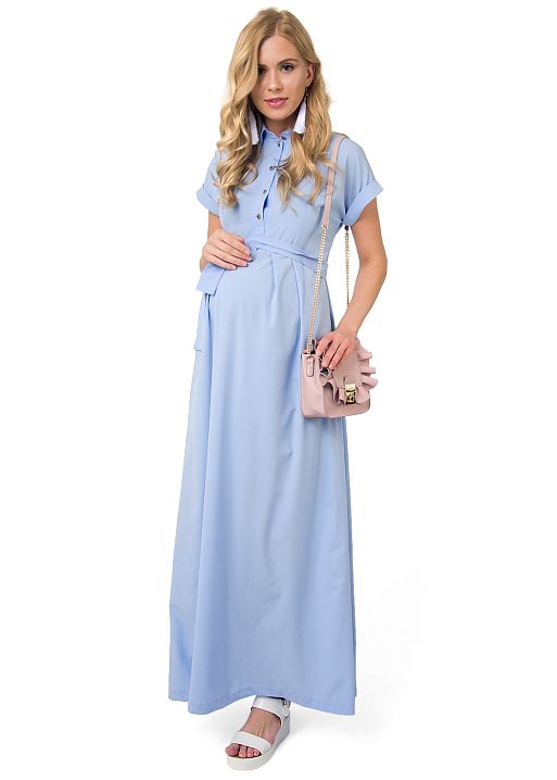 Платье длинное Аламанни для беременных и кормящих голубой I Love Mum 1