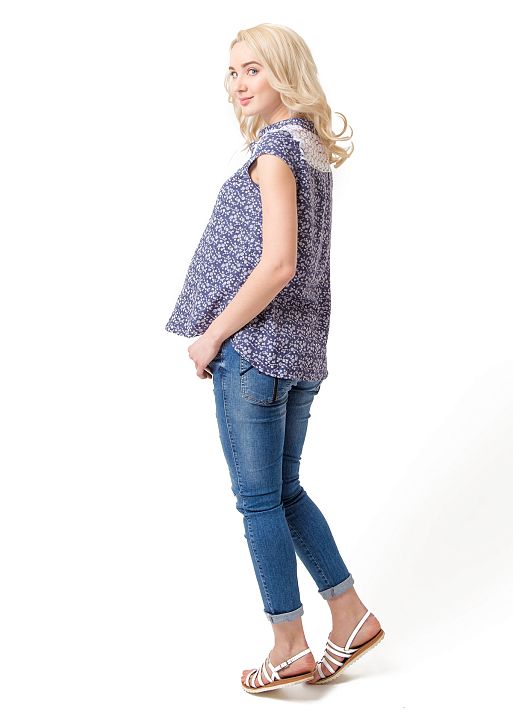 Блузка Ханна для беременных и кормящих темный деним веточки I Love Mum 2
