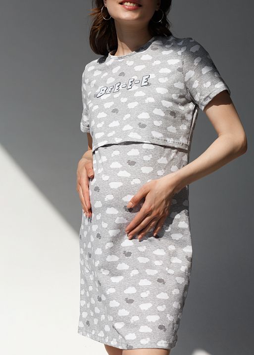 Ночная сорочка Медина для беременных и кормящих барашки на сером I Love Mum 1