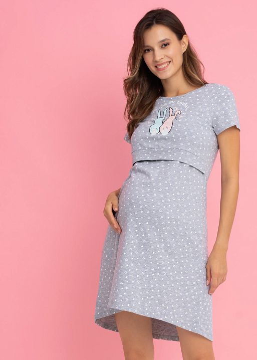 Ночная сорочка "Джейн" для беременных и кормящих; цвет: серые сердечки (FS) 1