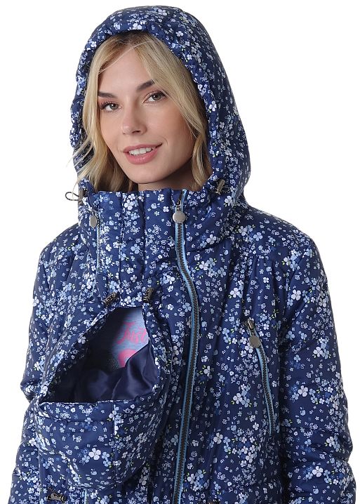 Куртка демис 3в1 Мэрил для беременных и слингоношения цветы на синем I Love Mum 6