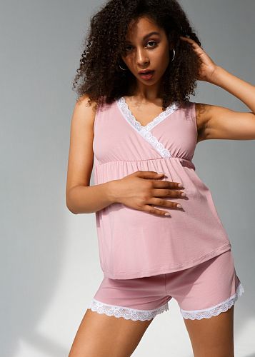 Комплект белья Амели для беременных и кормящих цвет пудровый   I Love Mum